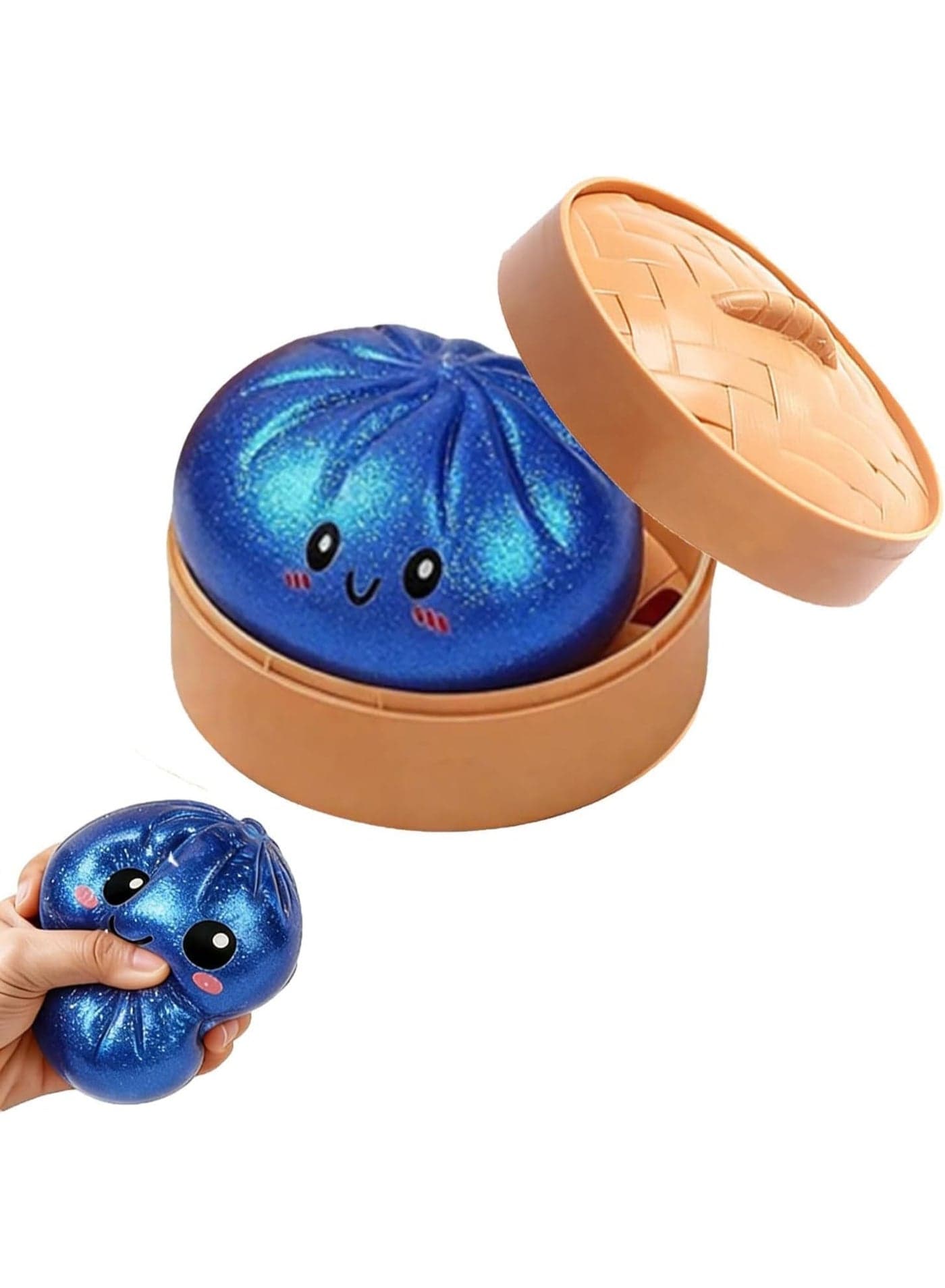 Glitter Dumpling Squishy Box Real Squishy Dumplings Squishies Fidget Toys Adults & Teens Large Adults Anxiety Relief Squeeze Toy (Blue)