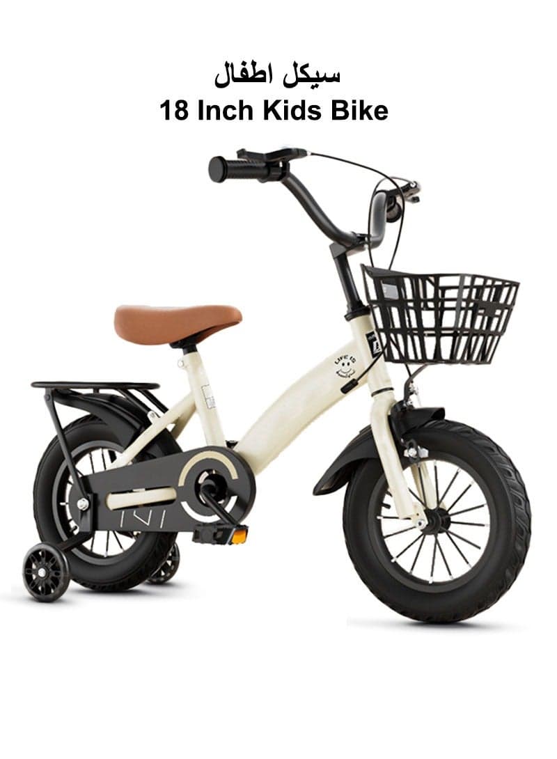 18 Inch Kids Bike High Carbon Steel Kids' Bike Children's Bicycle For 6-8 Years Old Girls And Boys With Training Wheels With Basket Wear-Resistant Tires Sensitive Brakes Safe and Stable