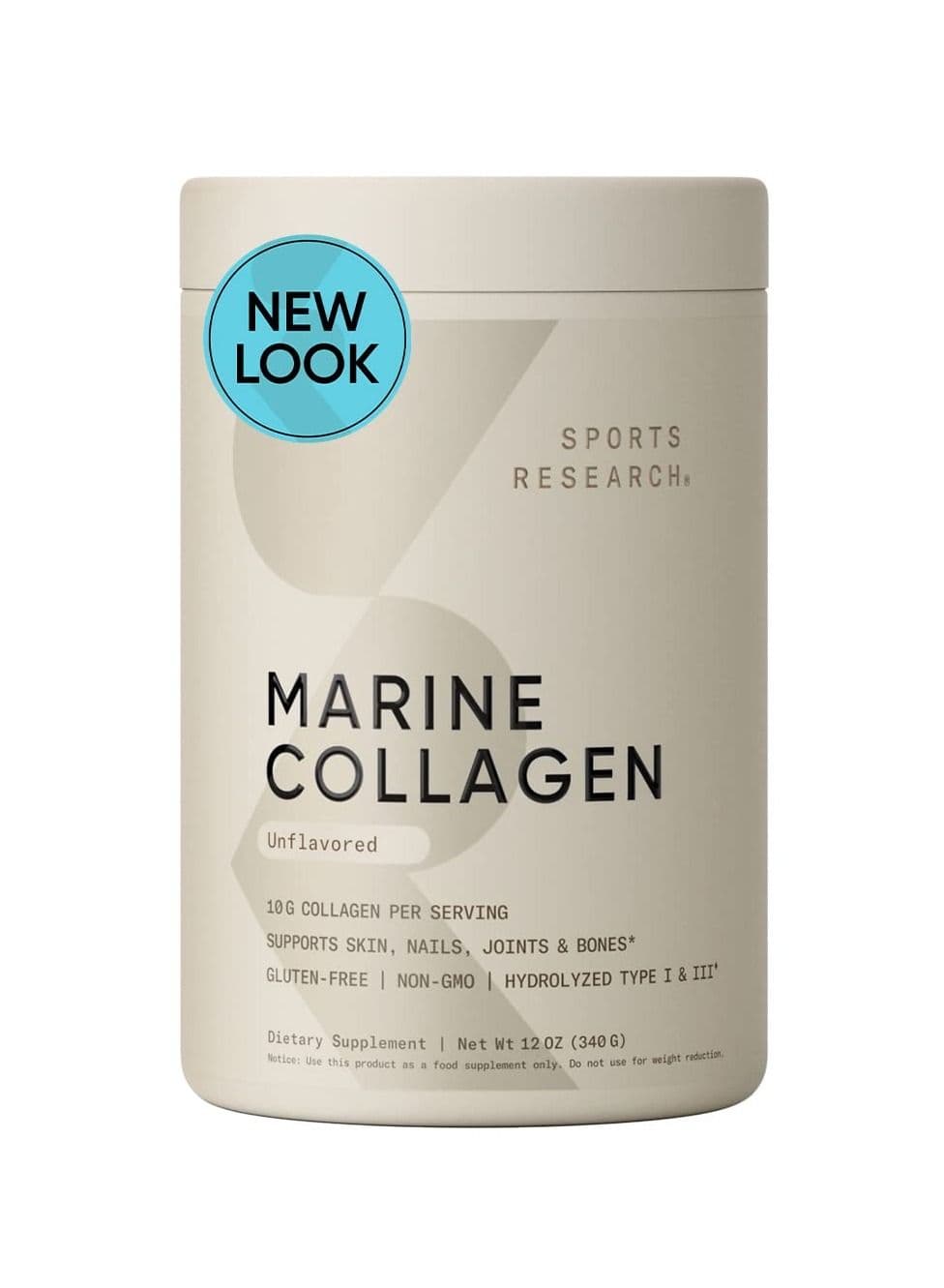 Marine Collagen Peptides Hydrolyzed Type I & III Collagen 340g, Unflavored