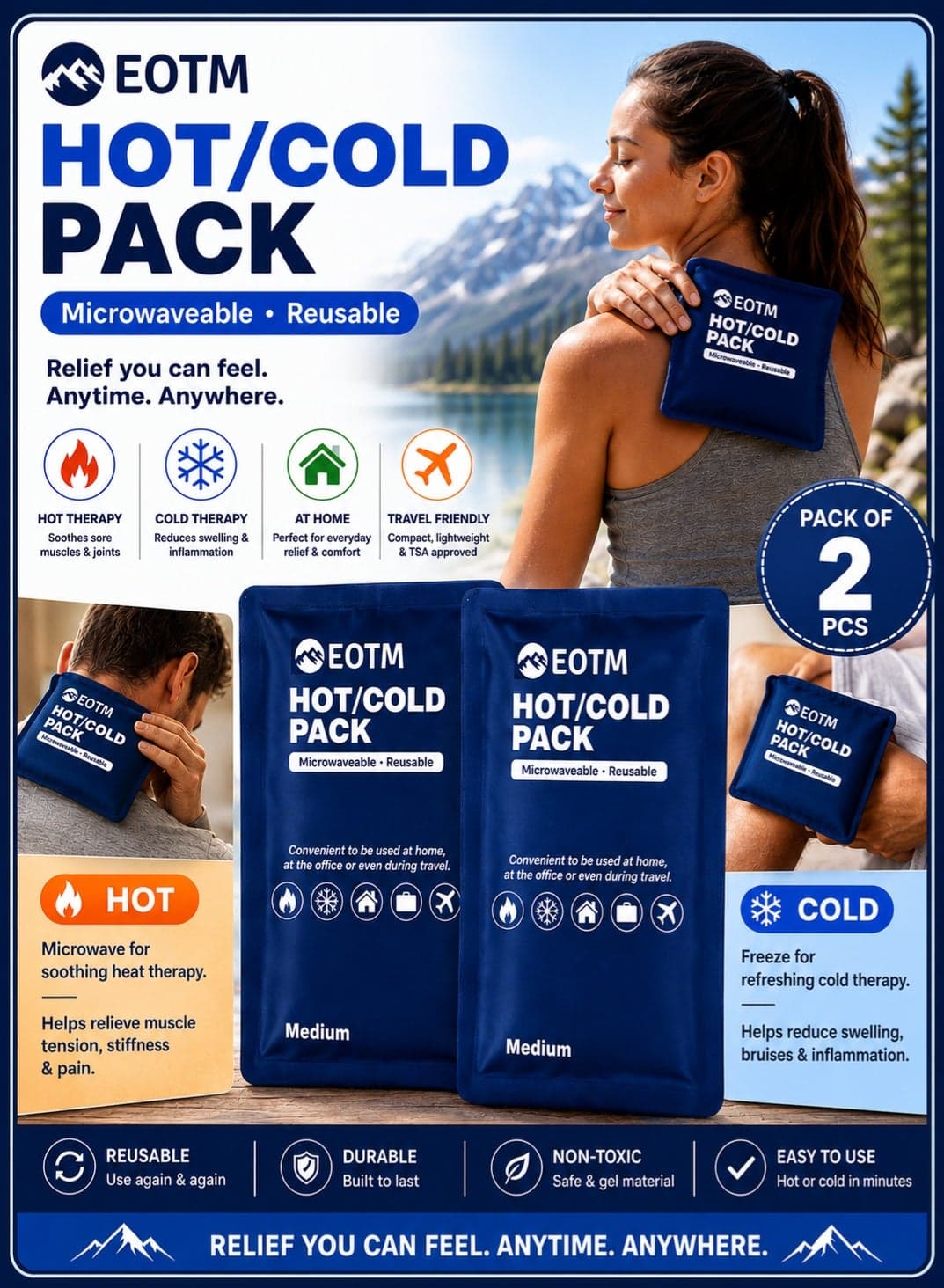 Pack Of 2 Reusable Hot and Cold Gel Pack For Pain Relief, Injuries, and Cold Therapy