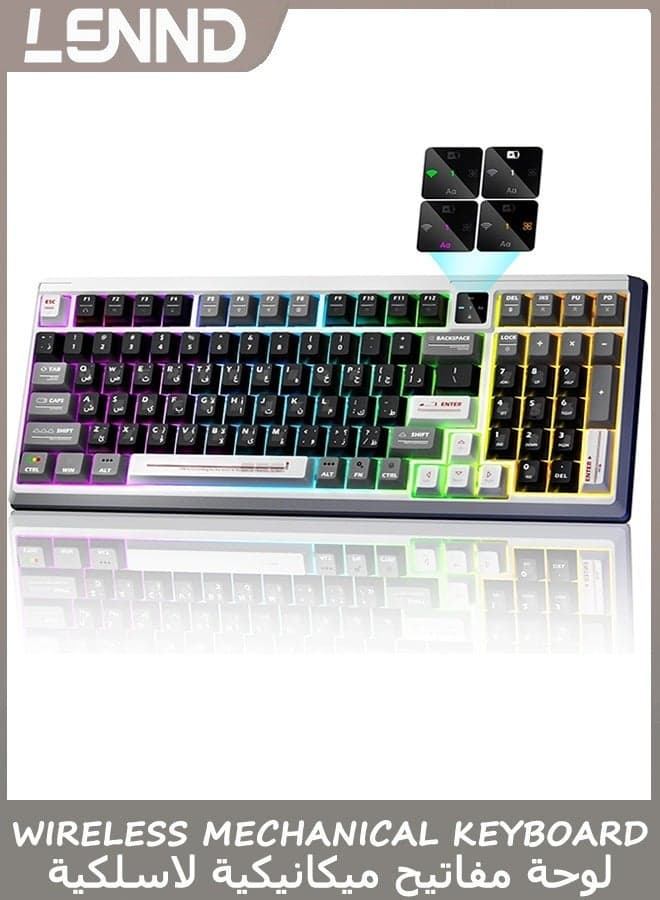 Wireless Mechanical Keyboard with TFT Screen, Bluetooth/2.4GHz/USB-C, 98% Gaming Keyboard with Hot Swappable, RGB Backlit, Computer Keyboard with Arabic Keycaps, Software Support, Long Battery