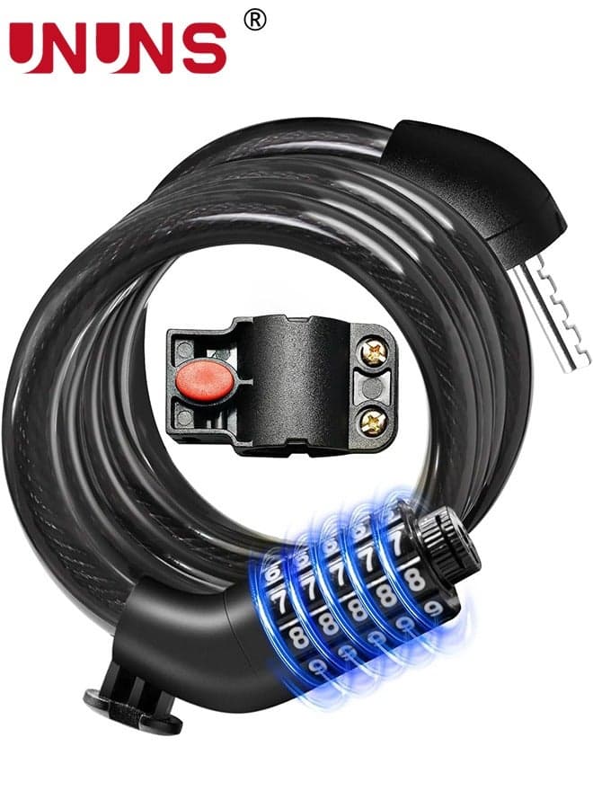 Bike Locks Reflective Chain With Lock Bracket,Anti Theft Bicycle Cable Lock,5-Digit Resettable Combination Password Chain Lock,Security Protection Motorbike Lock,Coiling Cable Lock,Black-150cm