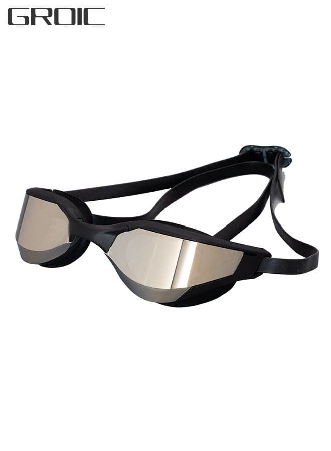Swimming Goggles Adult Racing Wide Vision Leak-proof UV Protection Waterproof Anti-fog for Men Woman in Races - Black