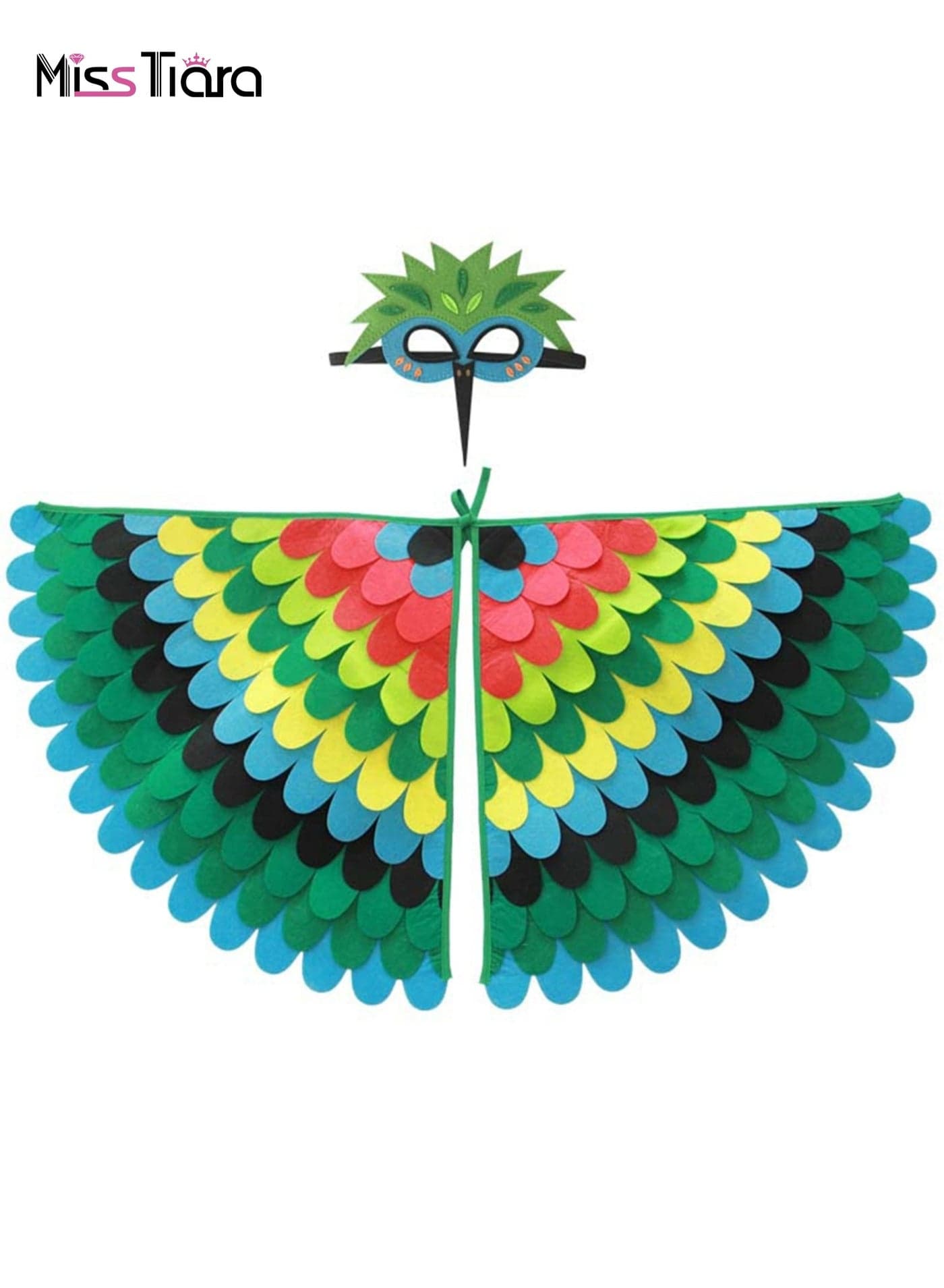 2Pcs Kids Bird Wings Cloak Owl Parrot Peacock Colorful Dress Up Fancy Dress Boys Girls Felt Cape with Eye Mask for Party School Pretend Games Cosplay Costume