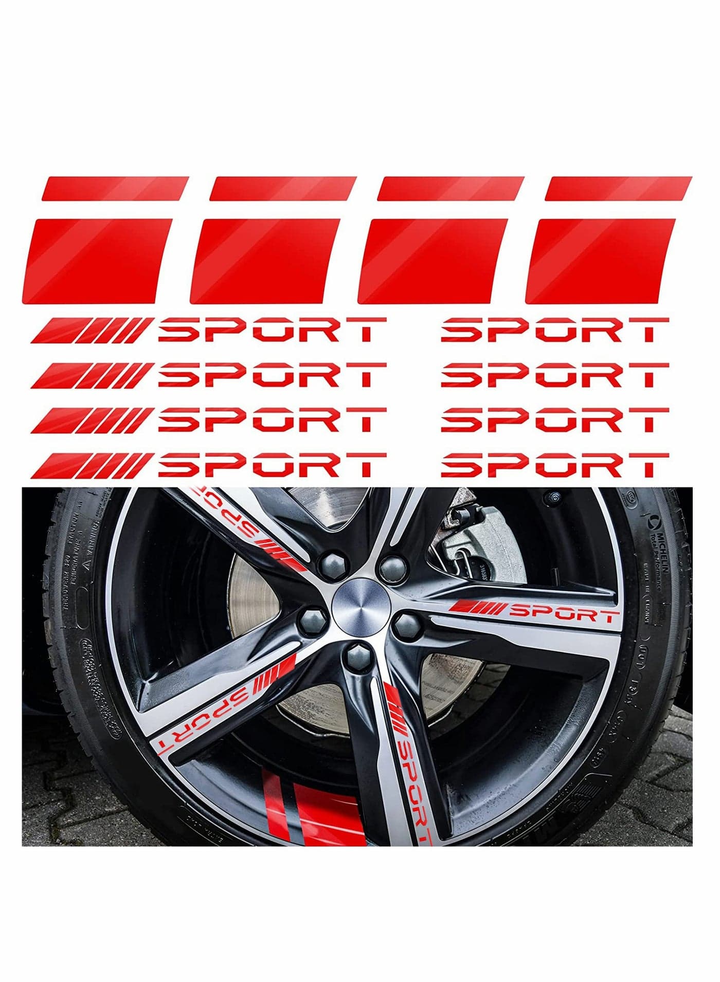 Wheel Rim Decal Stripes Set, Reflective Stickers, Auto Racing Sport Logo Decals, Waterproof Wheel Stripe Car Rim Stripes for 18-21 Inch Wheels (12 PCS)