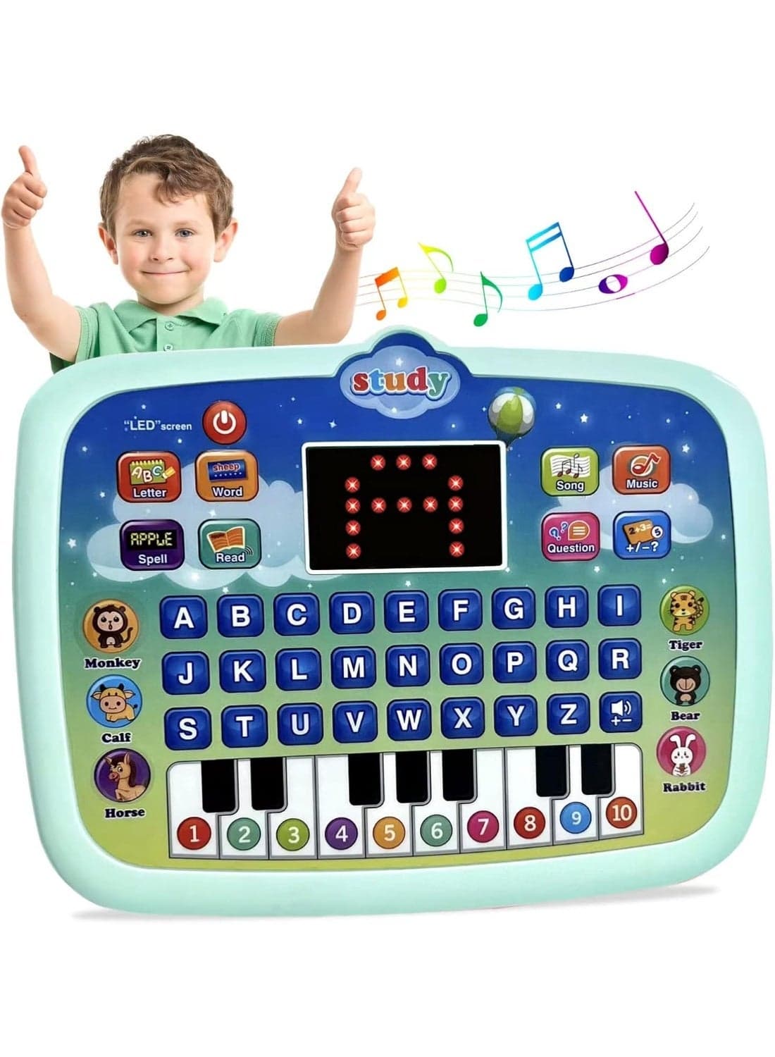 Kids Tablet, Toddler Learning Board with LED Display, Learn Letters, Numbers, Words, Music and Math, Interactive Electronic Early Development Toy for Boys and Girls Age 3+.