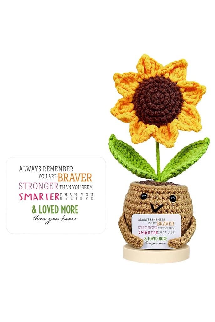Positive Sunflower Doll Crochet with Card - Sunflowers Emotional Support Gift - This is A Little Reminder - Appreciation Gift for Coworker, Friend, Teacher, Sister, Mom - Birthday, Thank You Gift Women, Men, Desk Decor