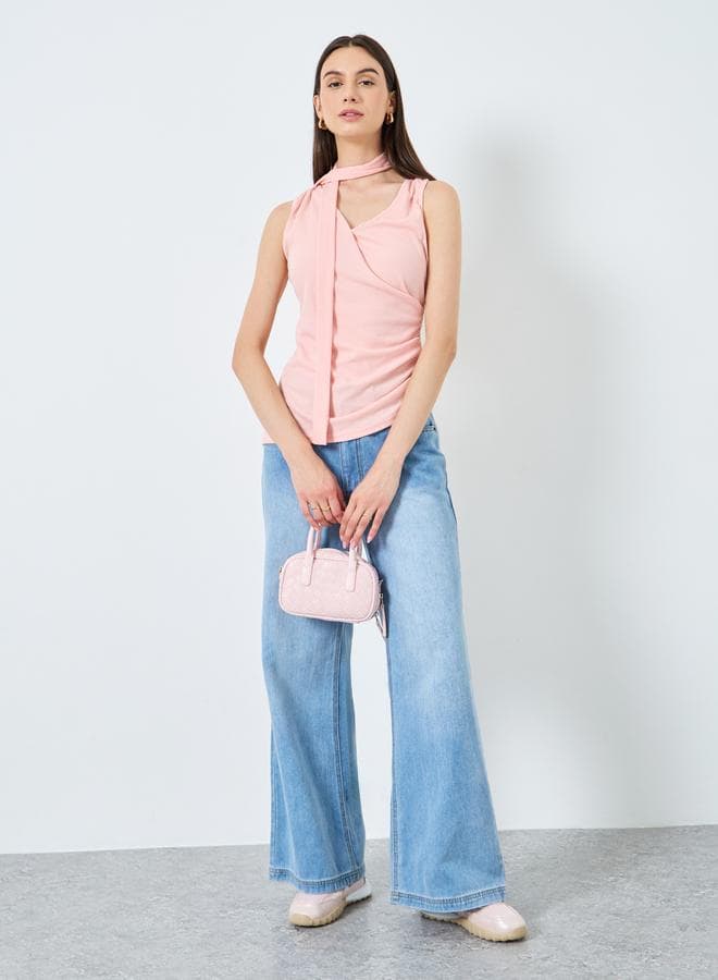 Take Two Solid Tie Detail Sleeveless Ribbed Cami