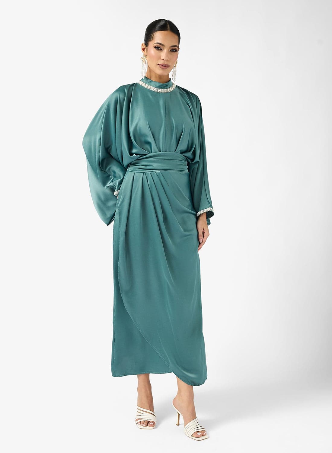 Draped Dress With Embellished Neckline