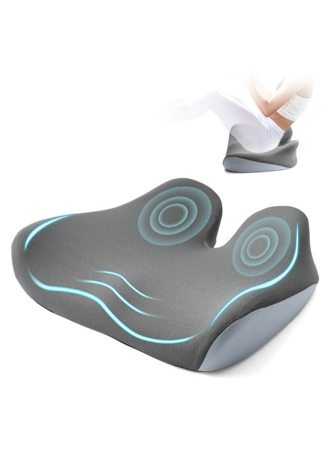 NIXGEN Premium Orthopedic Memory Foam Seat Cushion - Non-Slip Office Chair & Car Seat Pad for Back Pain Relief - Ergonomic Support for Wheelchair, Home, Long Driving & Desk Sitting (18.7" x 16.2")