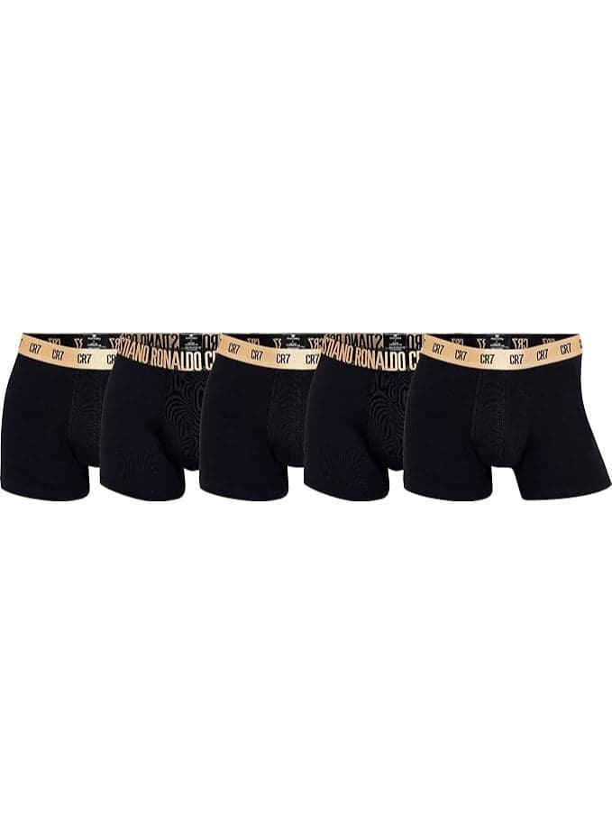 CR7 Men’s Premium Trunk Underwear 5-Pack with Travel Zip Bag – Black & Gold | Comfort Stretch Cotton | Stylish & Breathable Men’s Trunks