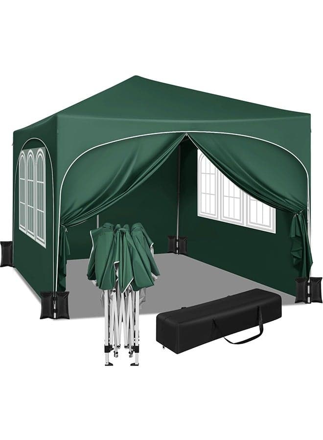 Party Tent , 3 x 3 m Garden Gazebo with Side Walls, Folding Pop Up Gazebo for Outdoor Market, Sun Shade with Semi-Circle Roof