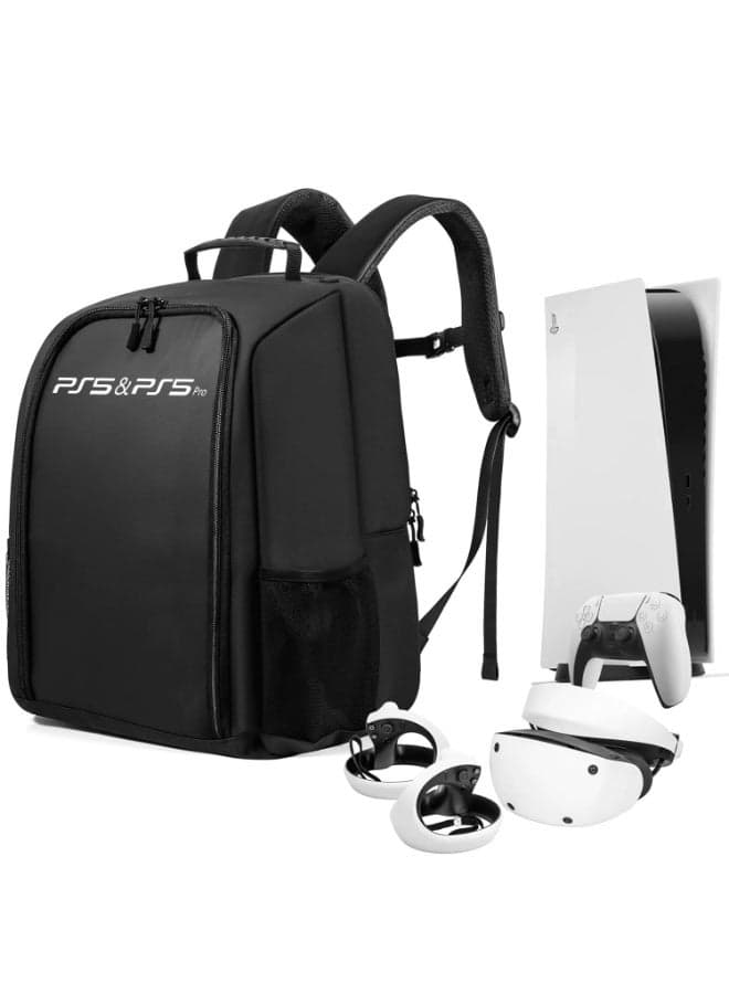 Large Capacity Backpack for PS5 Pro/PS5 Slim/PS5, Protective Travel Carrying Case, Storage Bag with Zippered Pocket for PlayStation 5, 15.6in Laptop, Headphones, Game Discs and Accessories