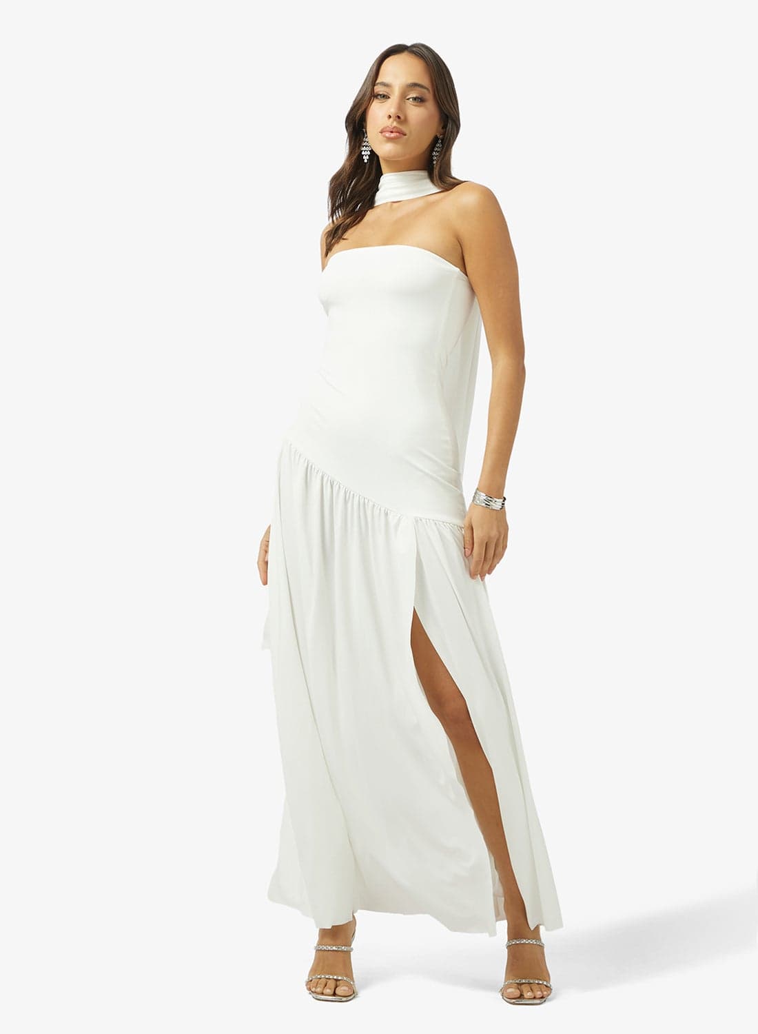 Bandeau Dropwaist Dress with Scarf