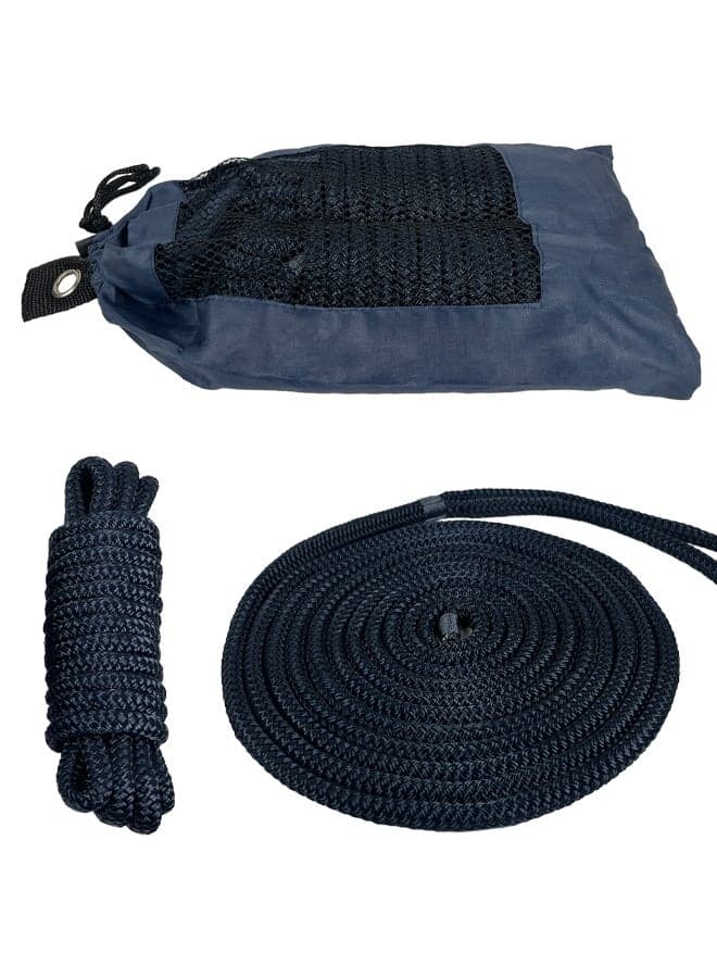Boat Dock Lines 2-Pack, 15ft x 3/8" Double Braided Nylon Marine Ropes with 12-inch Spliced Eye, Heavy Duty Mooring Ropes for PWC, Jet Ski, Kayak and Pontoon