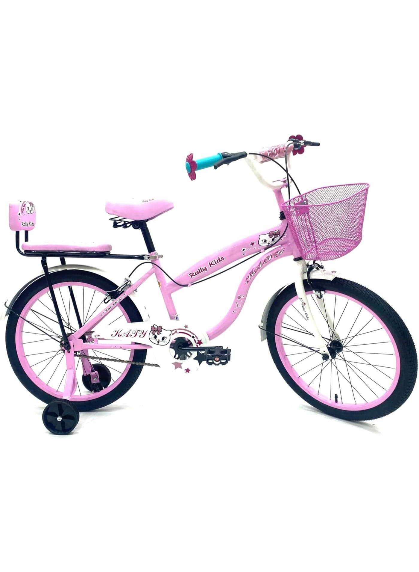 20-Inch Kids Bike For Girls | 20-Inch Wheel Size| With Training Wheels |Chain Cover | Basket And Rear Seat | Dark Pink & Black