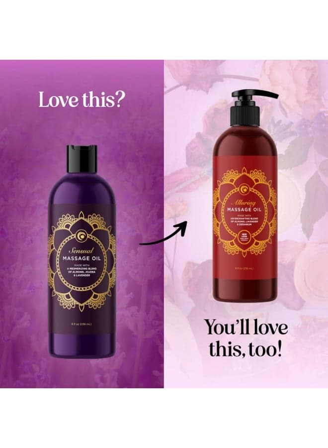 Aromatherapy Sensual Massage Oil for Couples - Relaxing Lavender Massaging Oil for Massage Therapy with Vitamin E Jojoba & Sweet Almond - Naturally Scented Vegan Non GMO & Gluten Free (8 Fl Oz)
