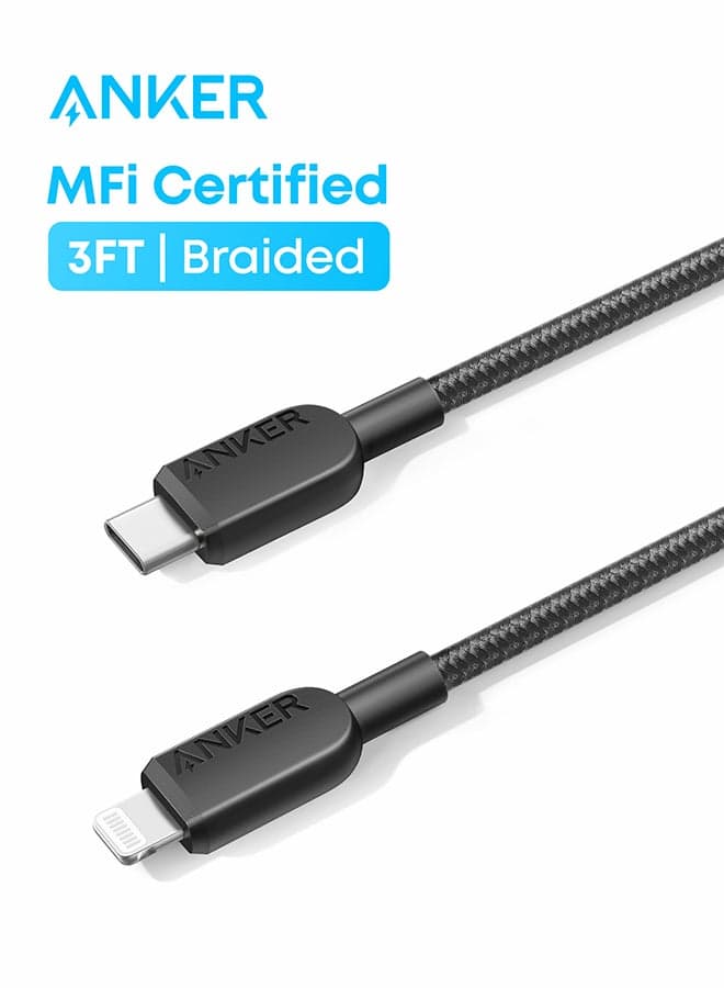 USB C to Lightning Cable, 310 USB-C to Lightning Braided Cable(3ft, ), MFi Certified, Fast Charging Cable for iPhone 14/14 Plus/14 Pro/14 Pro Max/13/12/11/X Series(Charger Not Included) Phantom Black