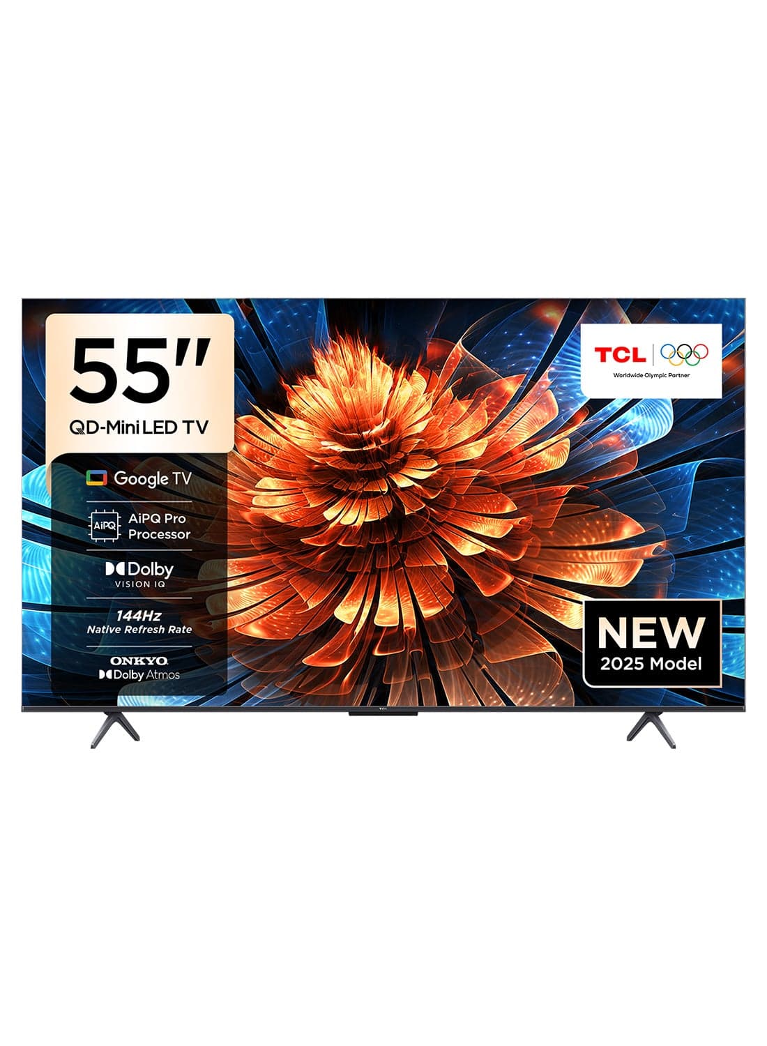 55 Inch Smart TV 4K QD-Mini LED Colorful Quantum Crystal HDR 10+ Gaming Google TV, 144Hz Native Refresh Rate, ONKYO 2.1 Hi-Fi, Dolby Atmos, AI Mode, (2025 Model) 55Q6C black