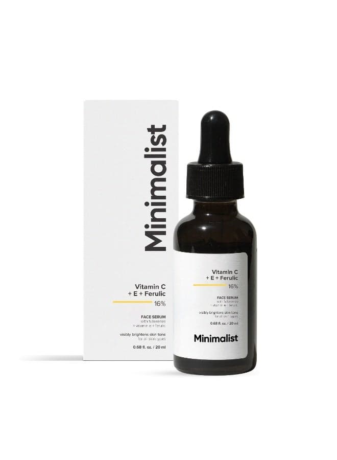 Vitamin C 16% Face Serum with Ferulic Acid & Vitamin E | Advanced Skin Brightening & Anti-Aging |Potent Antioxidant for Sun Damage & Dark Spots|86% Pure Ethyl Ascorbic Acid Fullerene|30 ml
