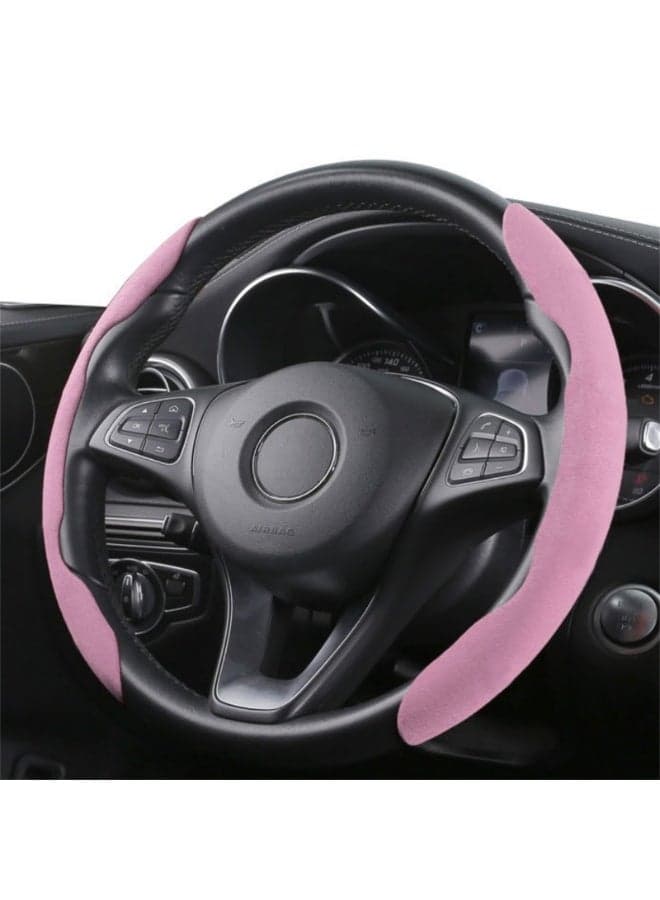 Car Steering Wheel Cover Carbon Fiber Leather Flip Fur Anti Slip 4 Seasons Universal Interior Supplies Car Steering Wheel Handle Cover Sweat-Absorbing, Breathable, Ultra-Thin, Durable (pink)