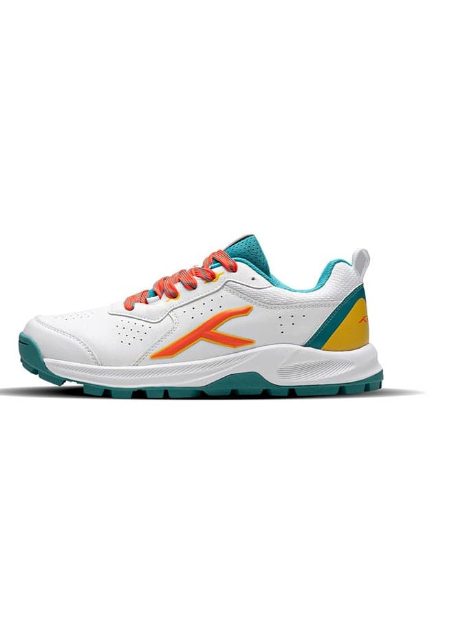 Hundred HyperDrive Cricket Shoes | TerraSpike Rubber Studs | Embedded Support Plate for Stability | Lightweight & Durable | Ideal for Turf, Ground & Hard Surfaces (White/ Lt Green/Orange ; UK 12)