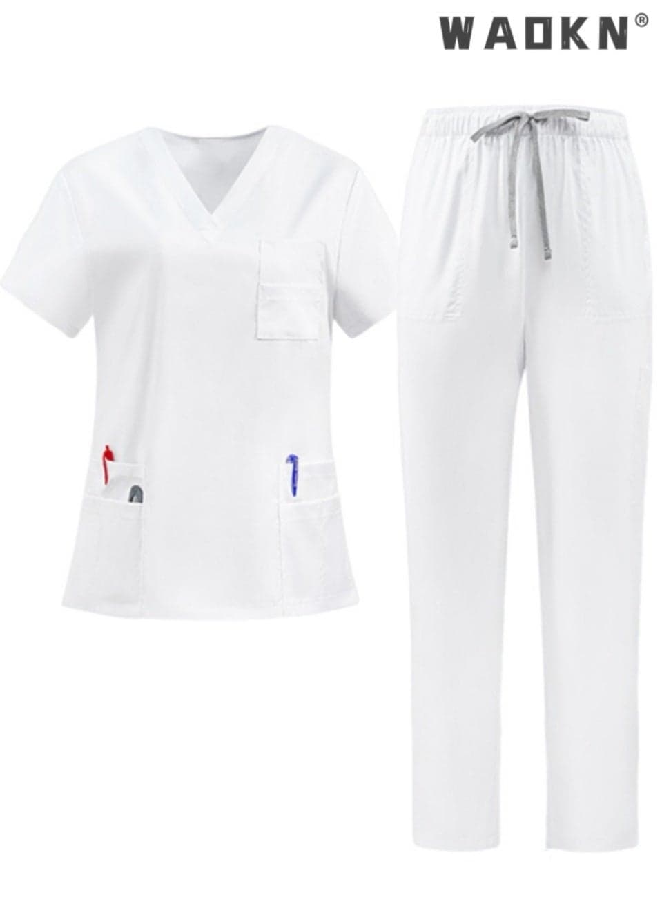 Womens Men Medical Scrubs Set Unisex Scrub Top and Scrub Pant Set Medical Uniform Scrubs Medical Uniform Set meticulously crafted to retain its color without fading with repeated washing (White)