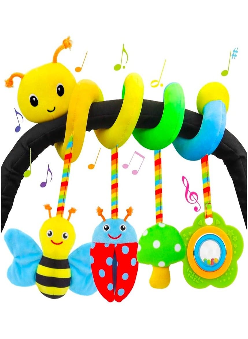 Upgraded Version Spiral Car Seat & Stroller Activity Toy - Baby Sensory Toys Soft Hanging Toys for Babies 0-12 Months Boys Girls Carseat Crib Stroller, with Ringing Bell, Music
