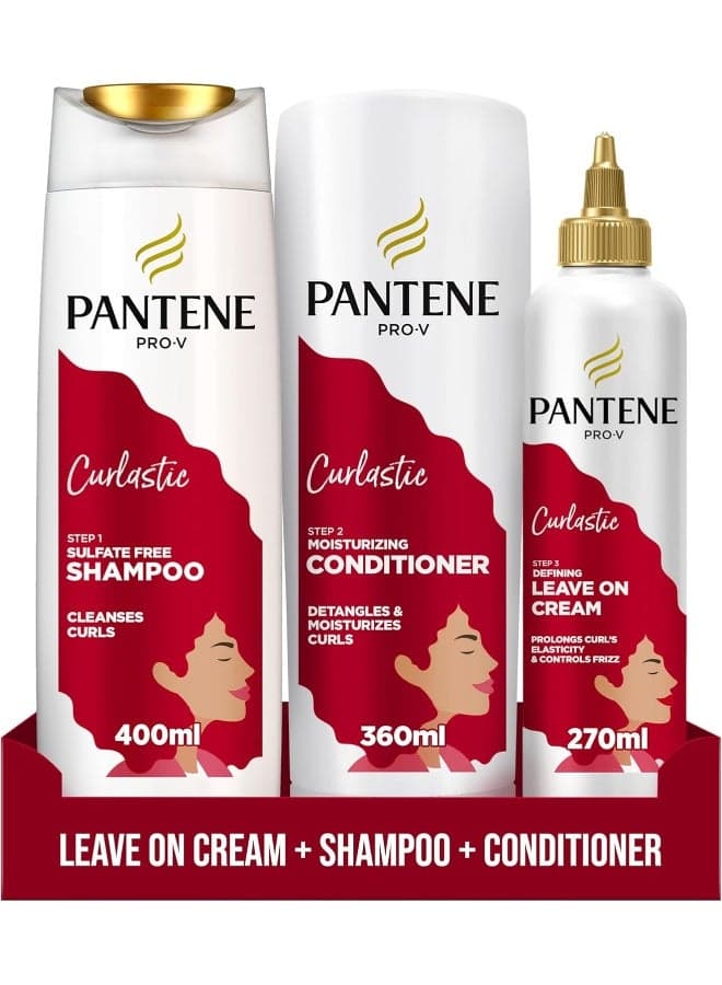 Pantene Pro-V Curlastic Curly Hair Sulfate-Free Shampoo 400ml + Deep Moisturizing Conditioner 360ml + Defining & Anti-Frizz Leave-On Cream 270ml
