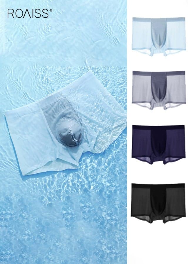 4-Piece Men's Ice Silk Ultra-Thin Seamless Underwear High Elastic Waist Soft And Cool Summer Silk Smooth Flat Corner Underpants