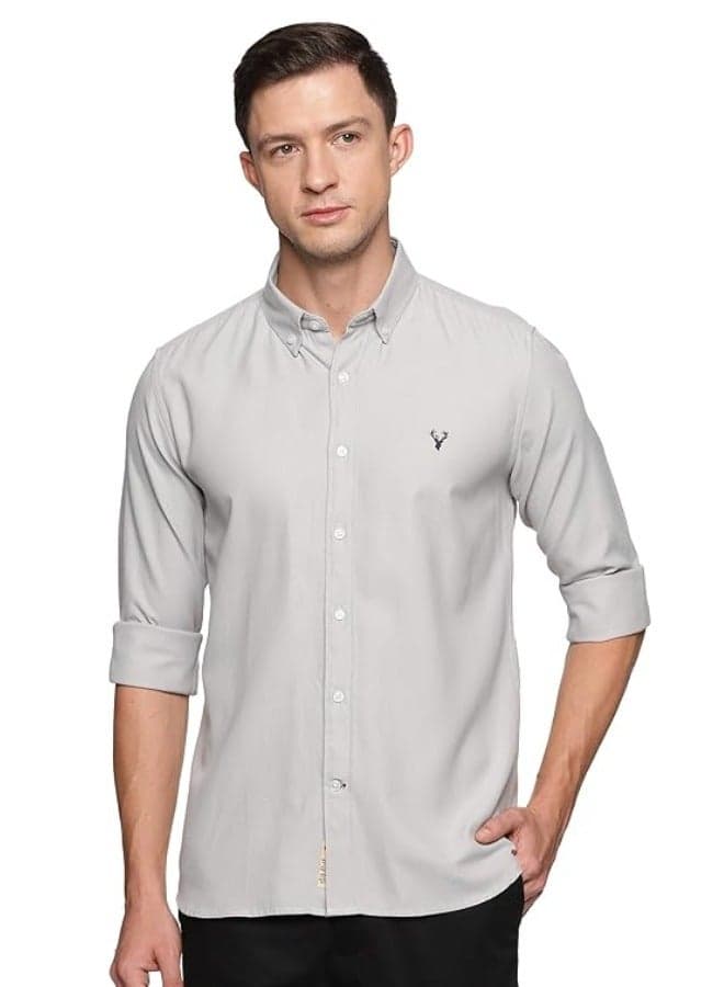 Men's Button Down Shirt | Casual Slim Fit Shirt | Long Sleeve Oxford Shirts For Men | Smart Fit Cuff -Ash Grey
