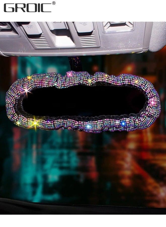 Bling Bling Car Rearview Mirror Accessories Rhinestones Car Rear View Mirror Cover Elastic Plush Car Mirror Accessories Bling Car Accessories Car Decor for Women Colorful