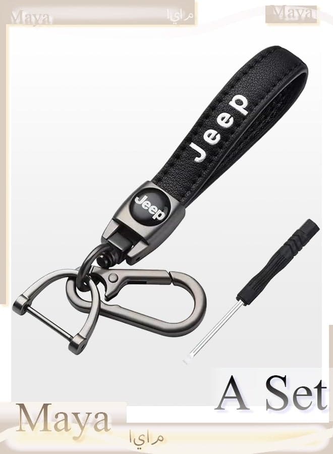 Keychain - Jeep Key Chain - Leather Car Key Chain - Car Accessories - With Screwdriver - Black