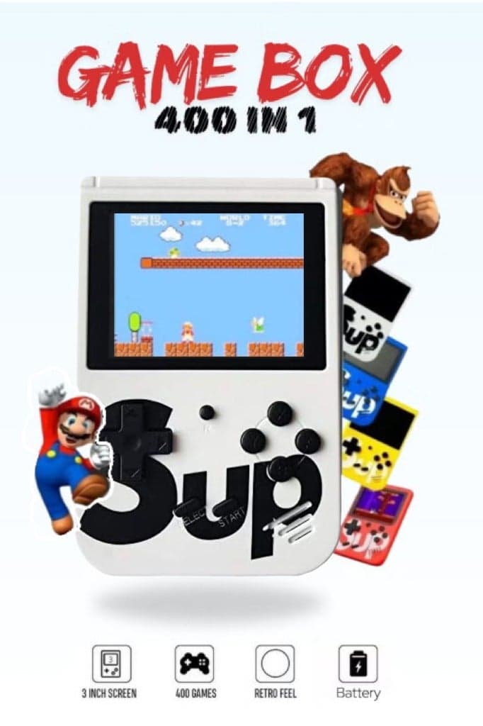 Game Box Plus 400-in-1 – Retro Mini Handheld Console | Portable Nostalgic Gaming Device | Supports 2P Multiplayer | HD Color Screen | Built-in Rechargeable Battery (White)