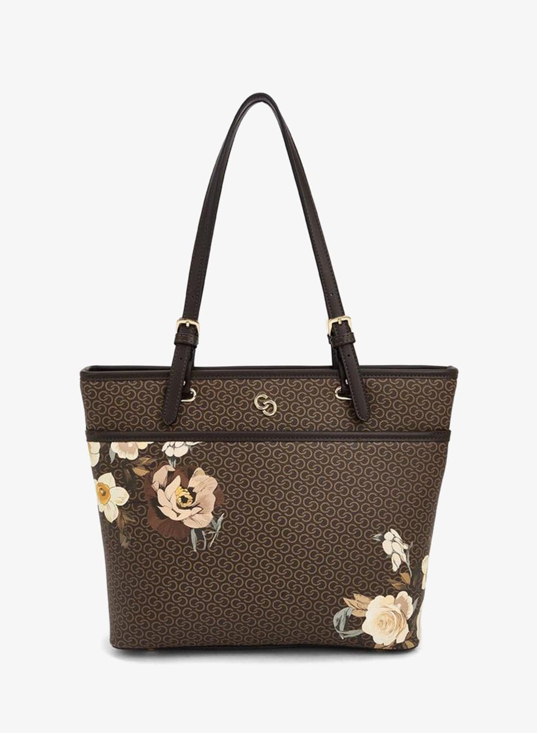 Monogram Floral Print Tote Bag With Handles