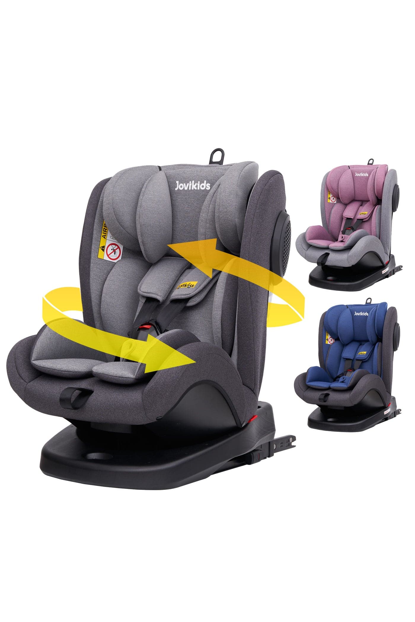 Jovikids Angela Safety Baby Car Seat with Isofix and Top Tether, 360 Degree Swivel Child Seat, Rotating Carseat for Group 0/1/2/3, 0-12 Years Old, ECE R44/04, Black