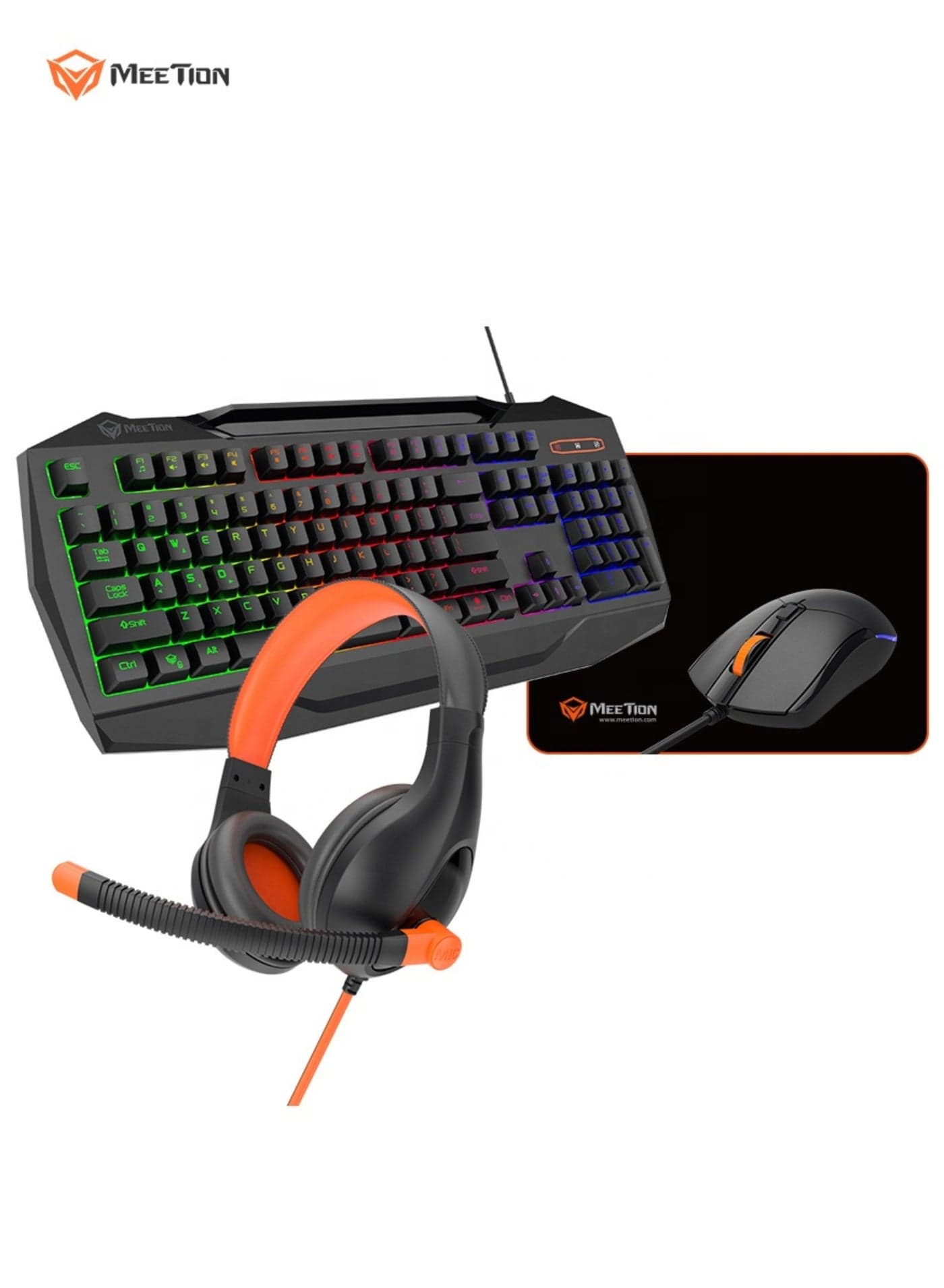 Meetion C490 Gaming Combo – Wired Keyboard, Mouse, Headset & Mouse Pad 4-in-1 PC Gaming Kit