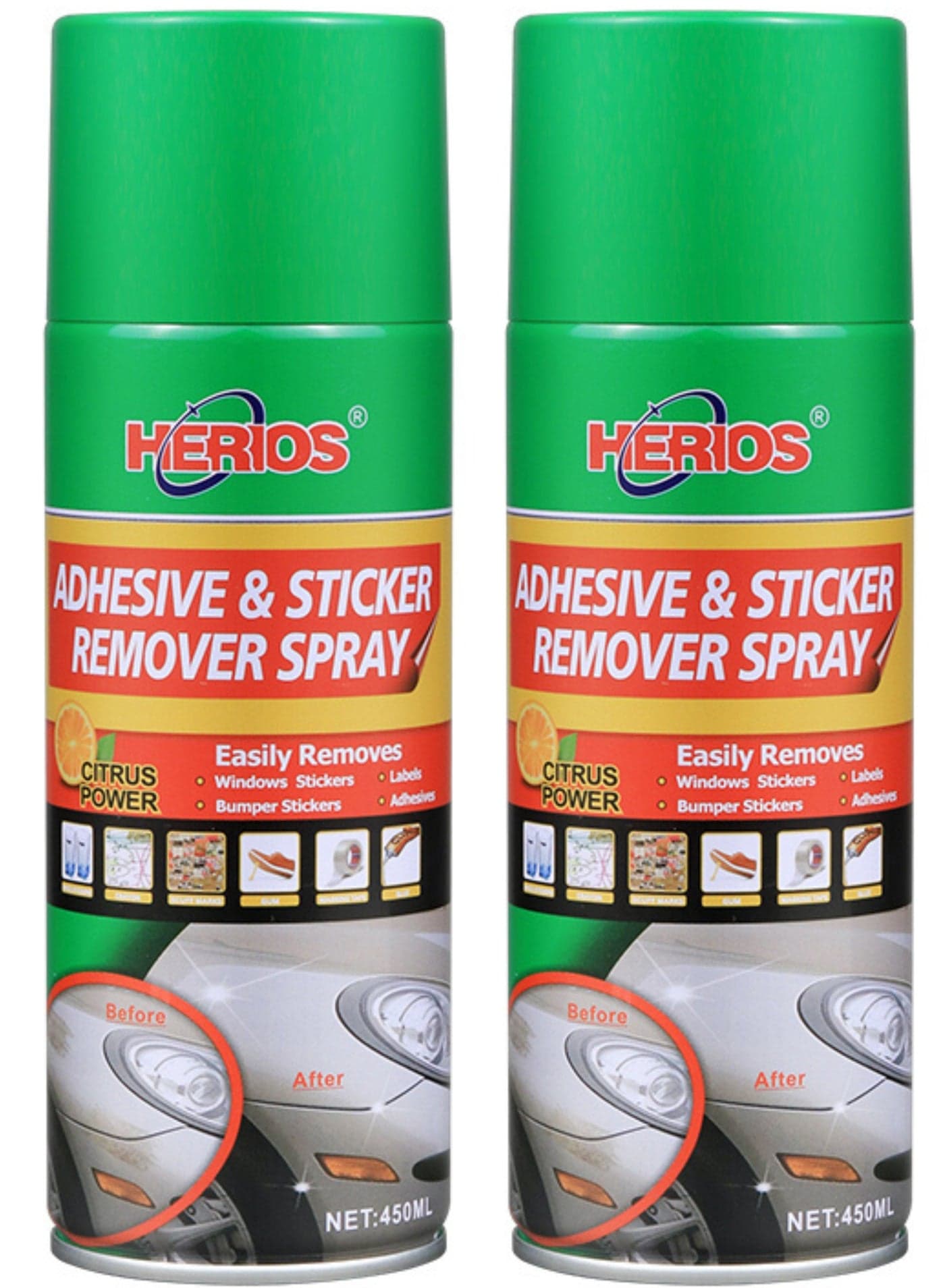 Herios Sticker remover and adhesive remover 450ml(PACK OF 2), car sticker, car stickers, remover, glue remover, stain remover spray.