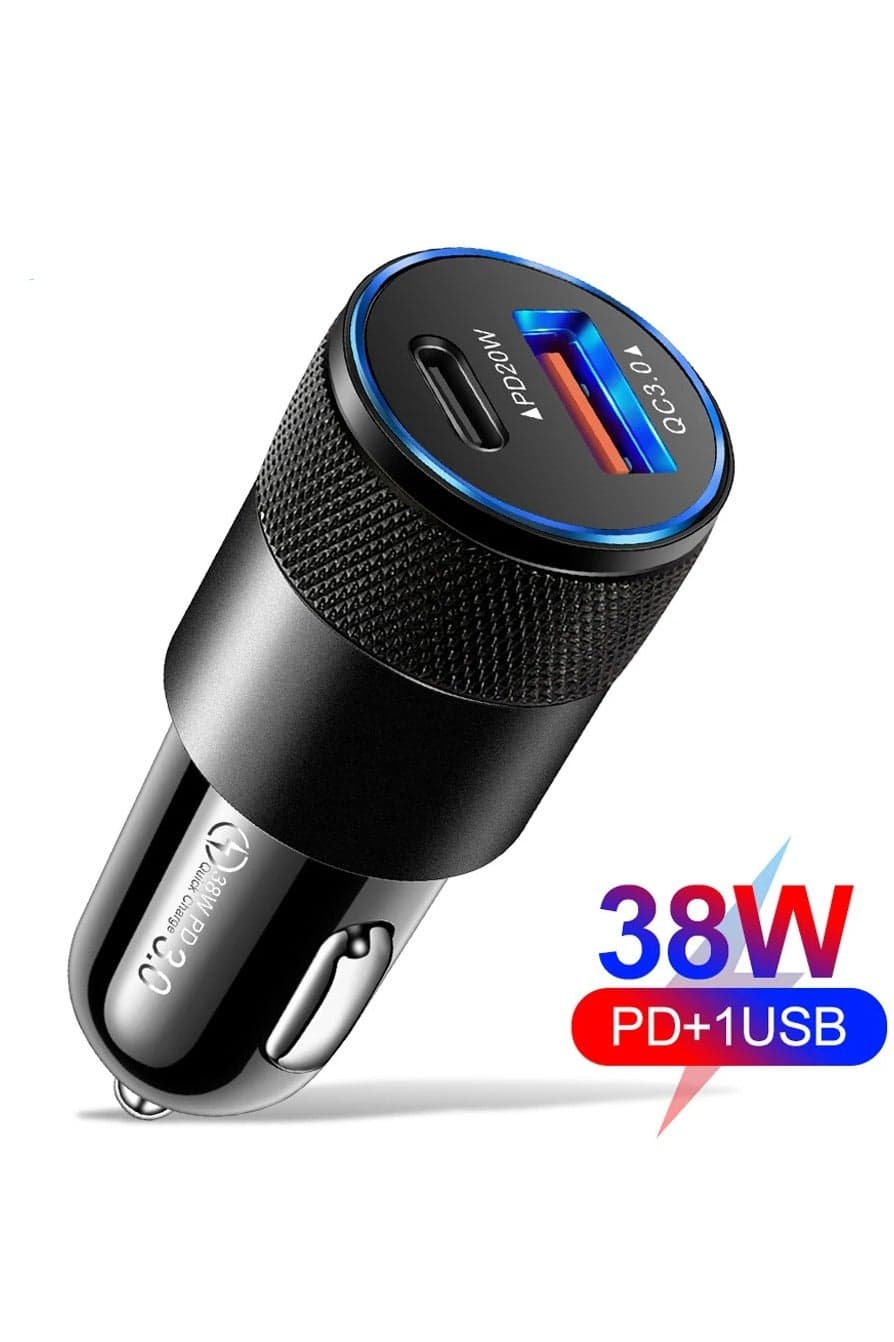 USB C Car Charger Adapter 38W Double Port 12-24V, Lighter USB A Charger for Auto Fast Charging Phone Tablet Charge for iPhone Pro Max iPad Pro Samsung Galaxy Xiaomi Pixel