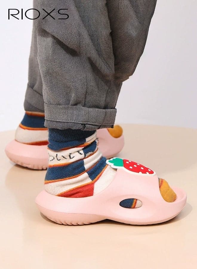 Kid's Cartoon Slippers, Cute Strawberry Flat Slipper for Little Kids Boys Girls, Non-Slip EVA Bathroom Slippers, Kids Unisex Quick-Dry Shower Slippers, Indoor Outdoor Slippers for Boys and Girls, Beach Pool Slides Slippers, Lightweight Slip-on Sandals for Home/ Travel/ Water Parks, Carryover, Pink Footwear Children's Slipper