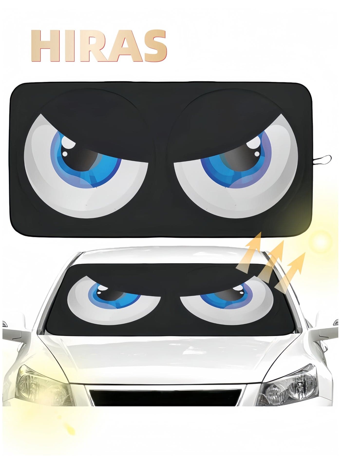 Car Windshield Sun Shade, Car Sun Shade Funny Car Eyes Sun Visor for Car Front Windshield, Foldable with Storage Pouch,UV Protection Keep Vehicle Cooler 150cm*70cm -Blue
