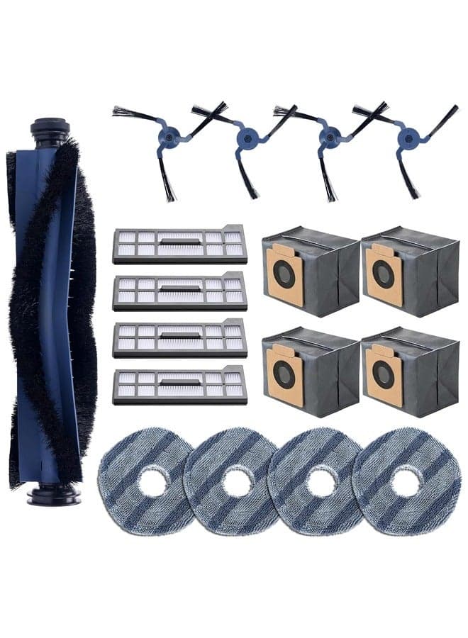 17PCS Spare Parts Compatible with eufy X10 Pro Omni Robot Vacuums Replacement Parts, 4 Dust Bags, 4 Washable Vacuum Mop Cloths, 4 Side Brushes, 4 HEPA Filters, 1 Main Brush, X10 Pro Omni Accessories