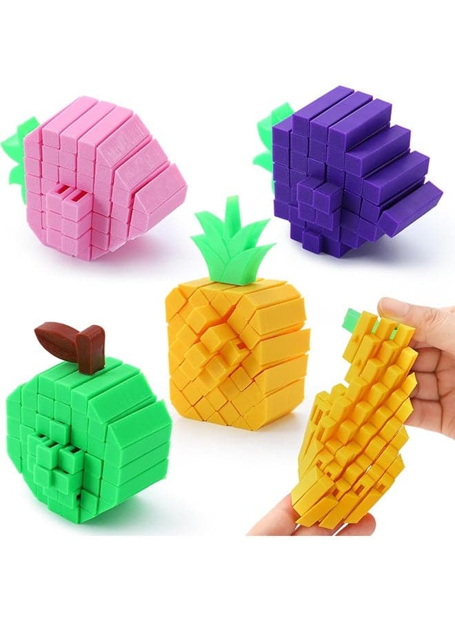 4 Pcs 3D Printed Fidget Fruit Toys, Make a Sound Flexible Desk Fidget Worm Toy for Stress Relief, Boys Girls Kids Adults Birthday Gift Party Favors Stress Toys
