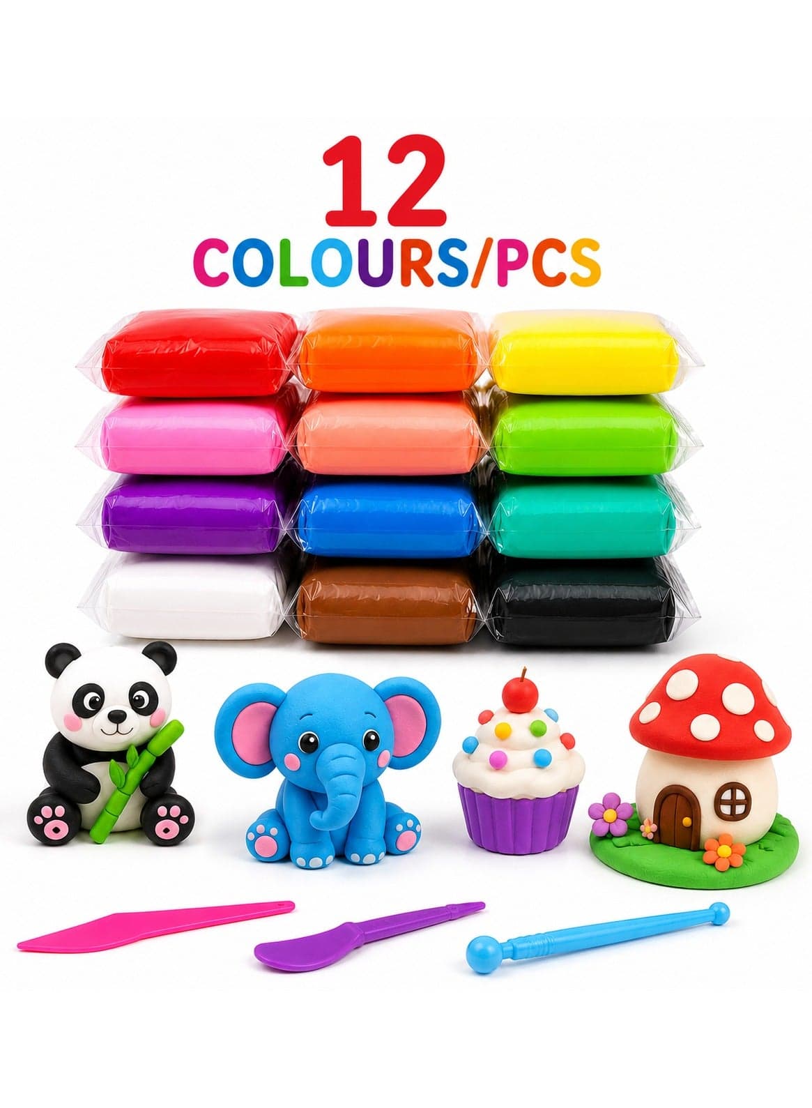 Air Dry Clay - 12 Colors Modeling Clay Set with 3 Sculpting Tools for Kids, Non-Toxic Soft DIY Craft Clay Kit for Children, Educational Plasticine Dough for Arts Crafts, School Projects, Creative Learning Toys for Boys & Girls