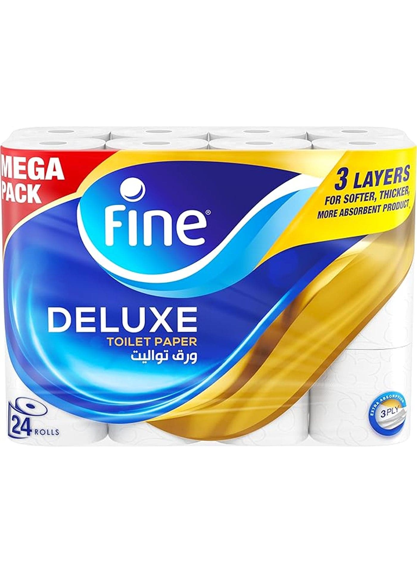 Deluxe Toilet Paper 3 Ply, 24 Rolls x 140 Sheets, White