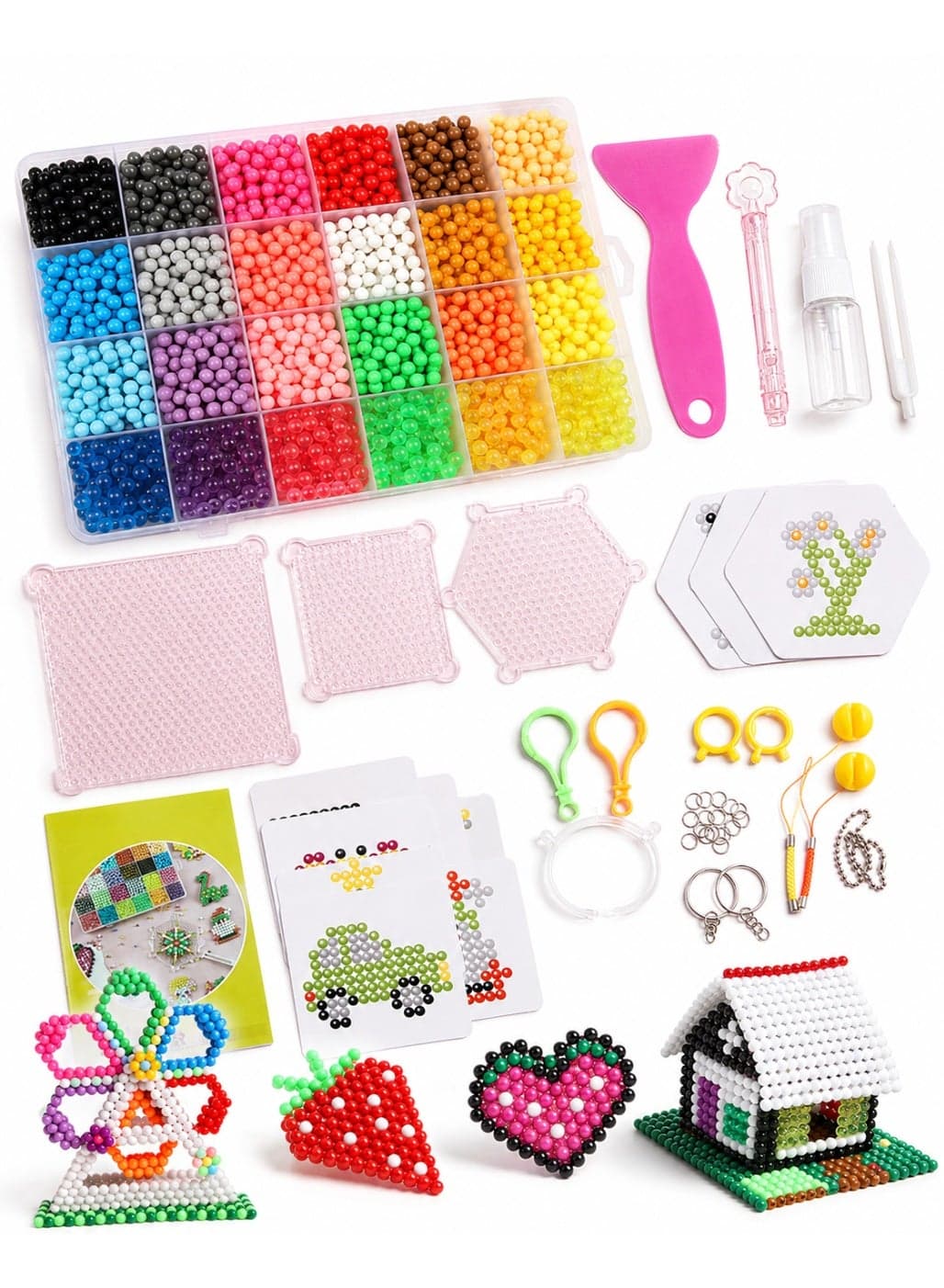 Water Fuse Beads Kit – Candy + Crystal Mix 24 Colors 3000Pcs with Box, Spray Bottle & Tools | DIY Water Sticky Bead Craft Set for Kids Ages 6–14 | Creative Arts & Crafts Educational Toy Gift
