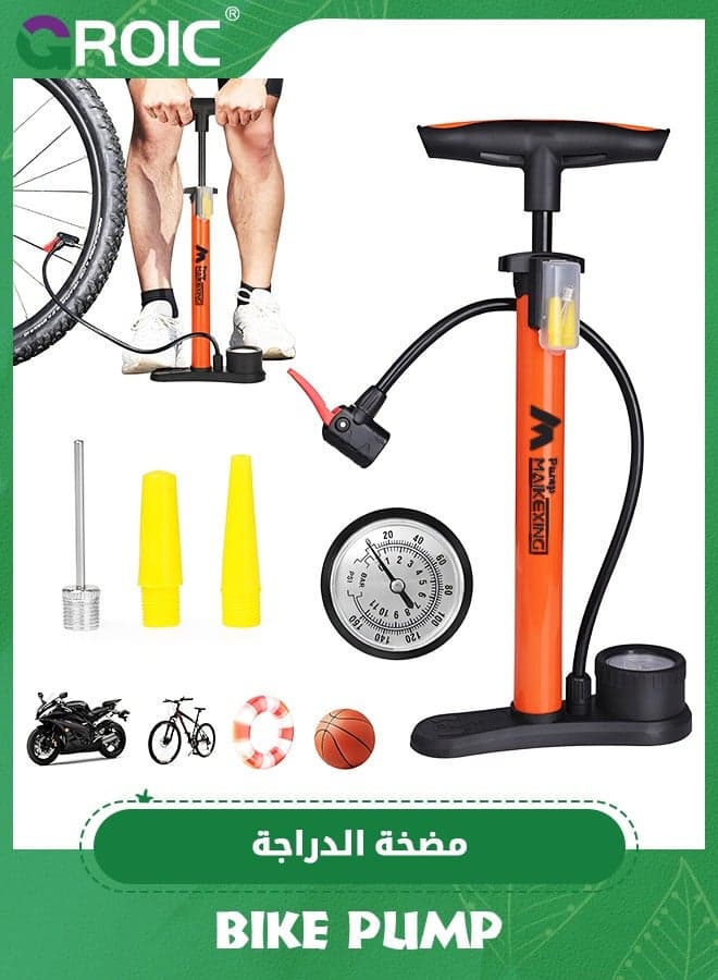 Bike Pump with Pressure Gauge - Bicycle Air Pump for All Valves - 11 Bar / 160 Psi Bike Floor Pump - Bike Tire Pump for e-Bikes, Mountain Bikes - Bicycle Pump for Presta Valve