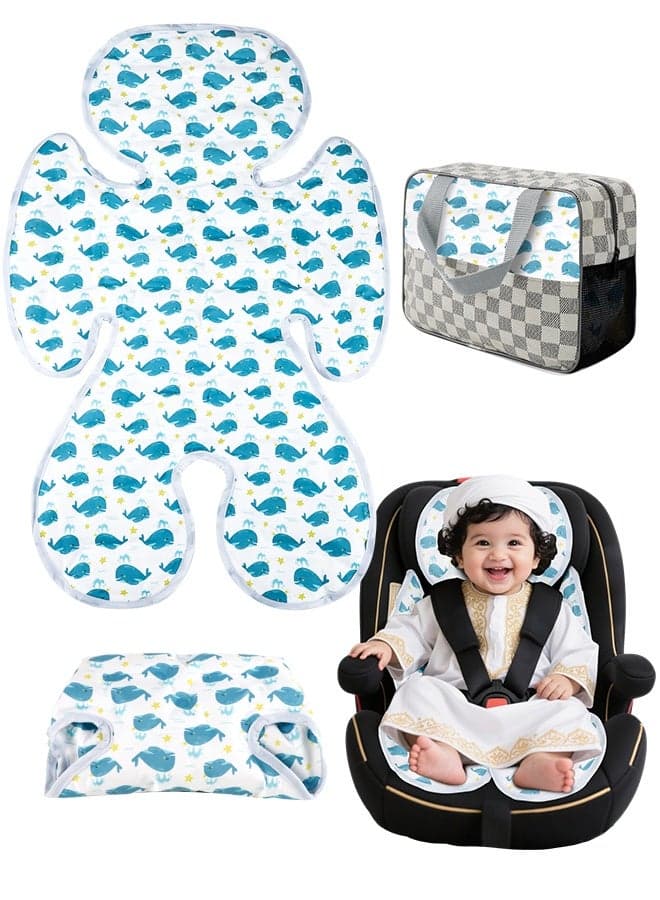 Car Seat Cooling Pad for Baby, Universal Stroller Cooling Pad & Car Seat Cooler, Breathable Summer Infant Seat Cushion for Hot Cars, Strollers, Travel, Lightweight & Portable with Carry Pouch for Easy Storage, Whale
