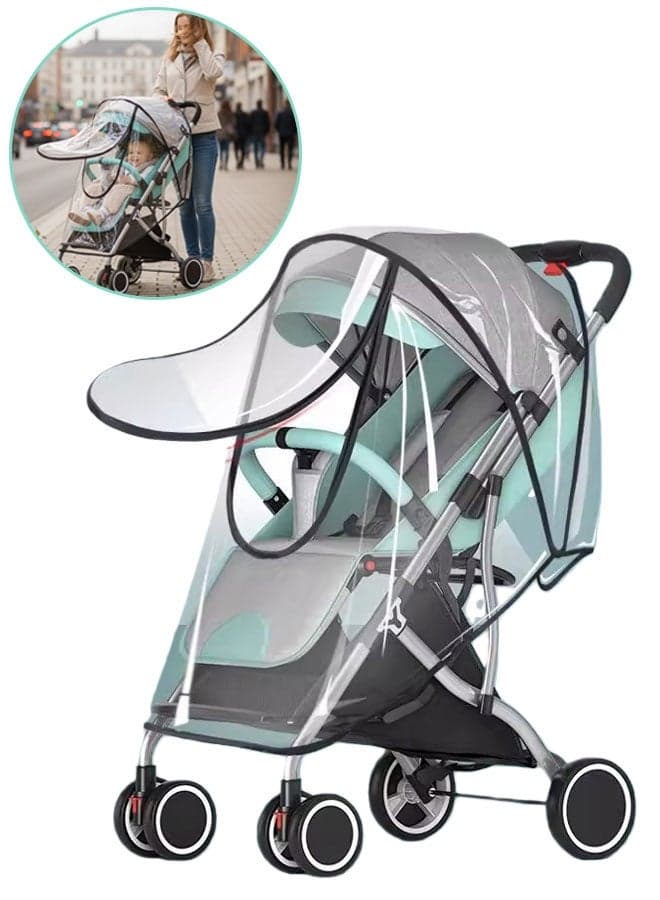 Stroller Rain Cover, Transparent Weather Shield for Baby Strollers, Universal Waterproof Rain Cover, Travel-Ready Rain Cover Protects from Wind Snow, Dust & Insects