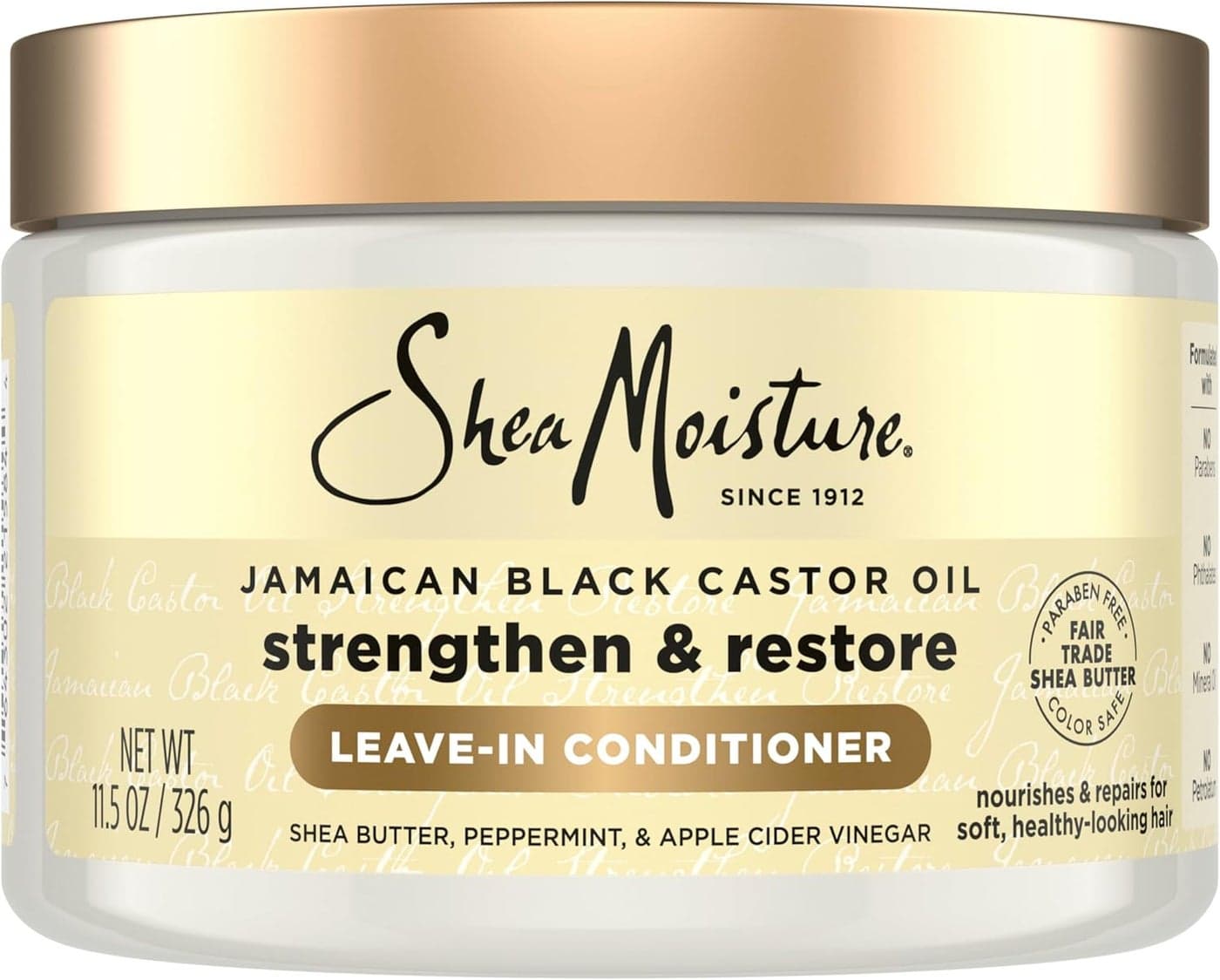 Shea Moisture Jamaican Black Castor Oil Leave-In Conditioner 11.5oz | Strengthens, Softens & Detangles Damaged Hair | With Shea Butter, Peppermint & Apple Cider Vinegar – Original